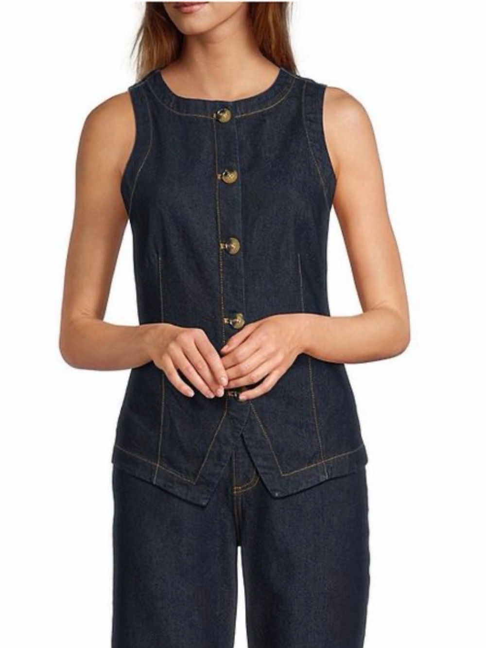 ANTONIO MELANI Dark Indigo Sleeveless Denim Button Vest